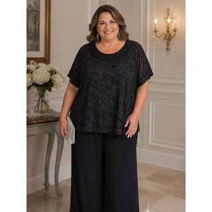 NWT Vtg Y2K Candlelight & Champagne Black Beaded Top  Formal Mother of Bride 30W